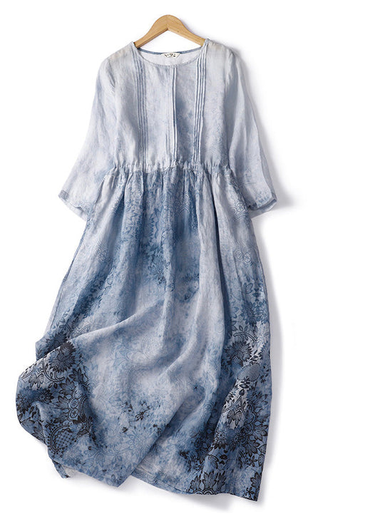 Vestidos largos de verano de lino con cordón y patchwork con estampado naranja italiano