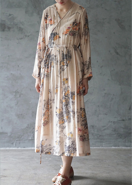 Italienisches orangefarbenes Partykleid mit V-Ausschnitt und langem Ärmel