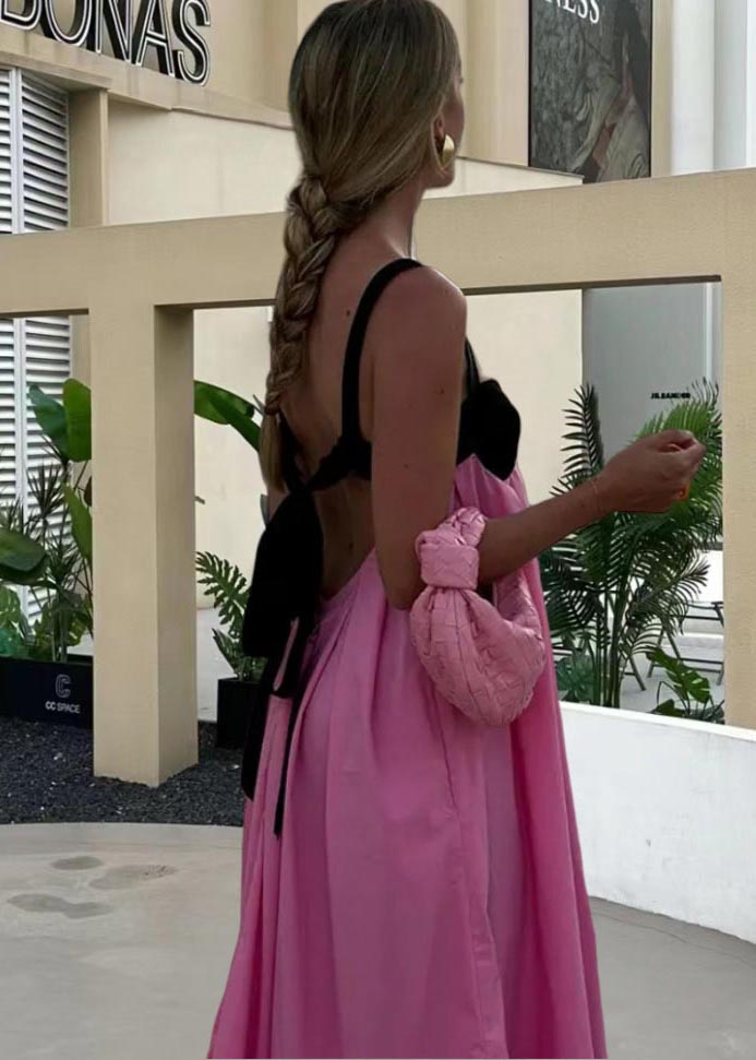 Italian Pink Bustier Top Patchwork Cotton Party Dress Summer