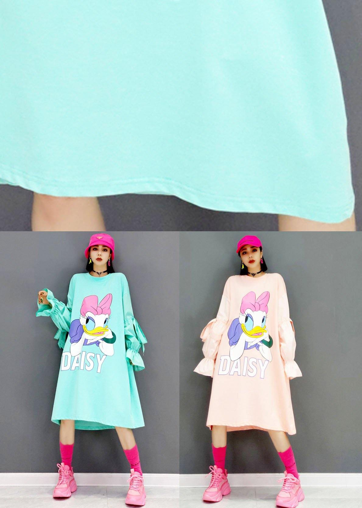 Italian Pink Loose Fashion Fall Long Sleeve Long Dresses - SooLinen