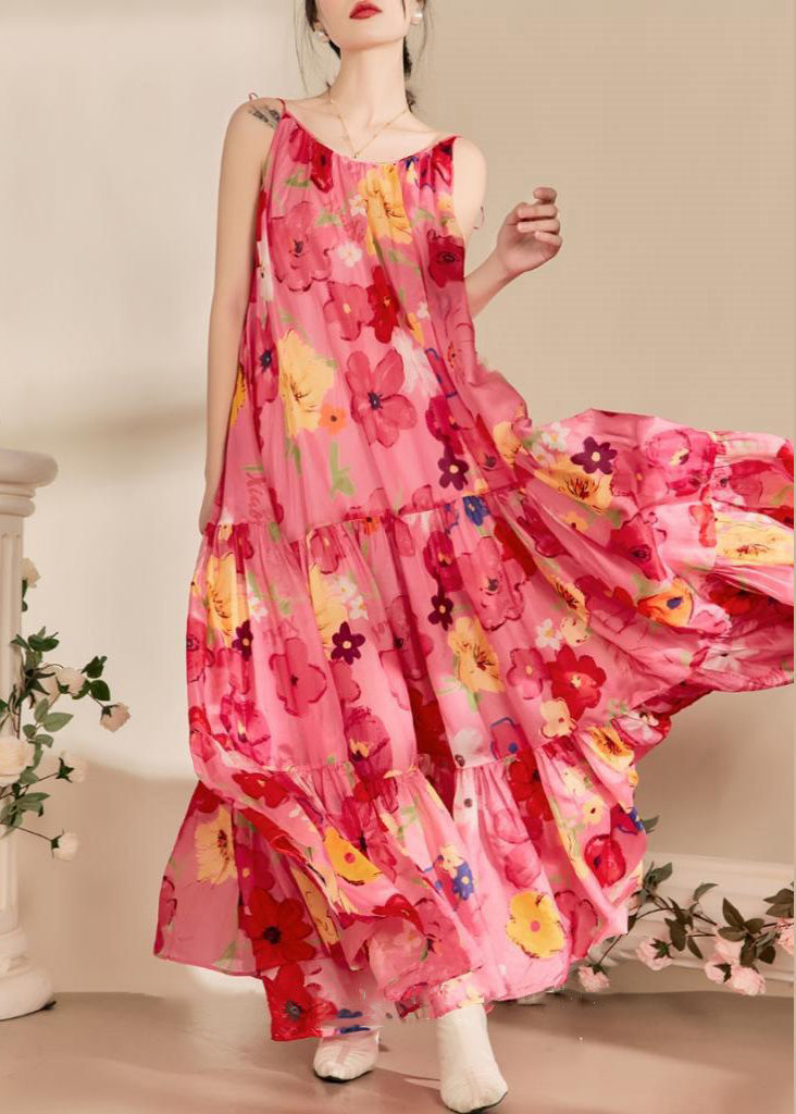 Rückenfreies Spaghettiträgerkleid aus Baumwolle mit italienischem Print in Rosa