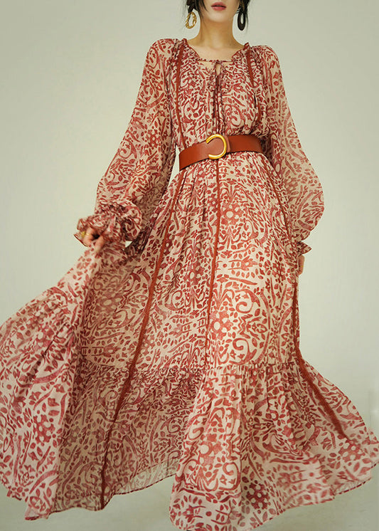 Vestido largo de algodón con cordones y estampado italiano con volantes para primavera