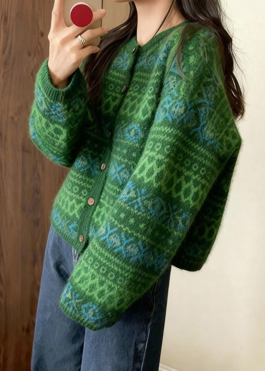 Cárdigan de punto con estampado oversize verde té italiano para invierno