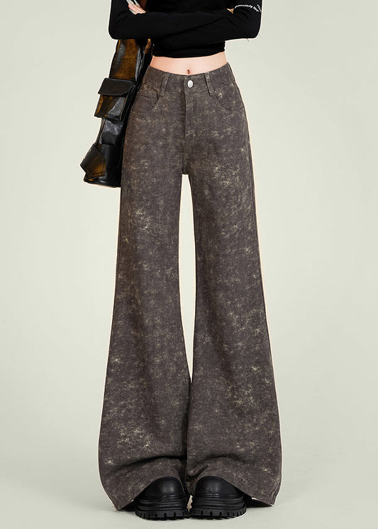 Italienische Batik-Jeans mit Taschen, hoher Taille und ausgestelltem Schnitt, Frühling