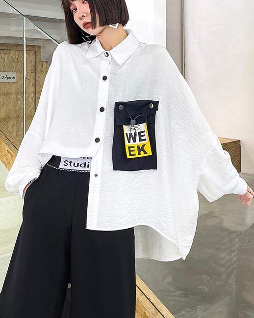 Italian White Batwing Sleeve Cotton Pockets Blouses - SooLinen