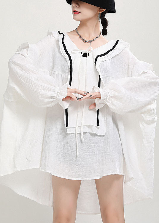 Italienisches weißes V-Ausschnitt-Lose-Patchwork-Herbst-Langarmkleid