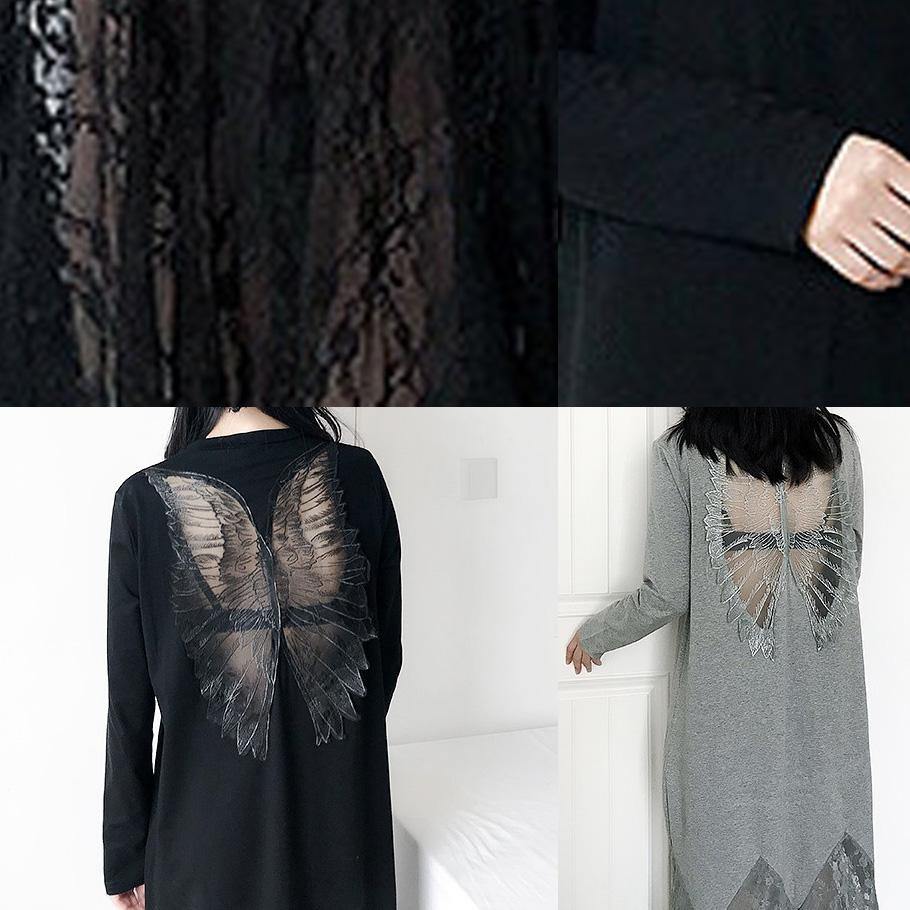 Italian black cotton dress hollow out Maxi summer patchwork Dress - SooLinen