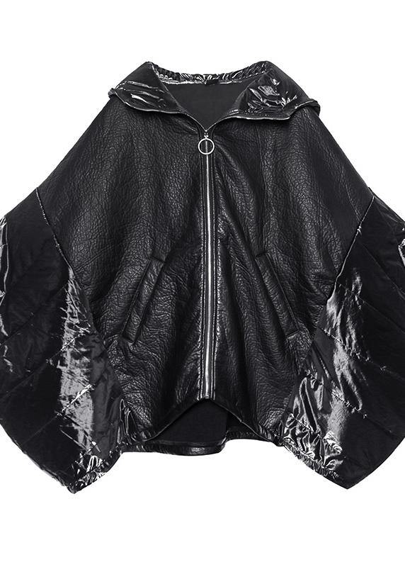 Italian black linen cotton shirts women Inspiration hooded Batwing Sleeve fall top - SooLinen