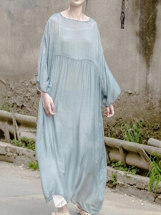 Italian green quilting dresses o neck large hem Traveling Dresses - SooLinen