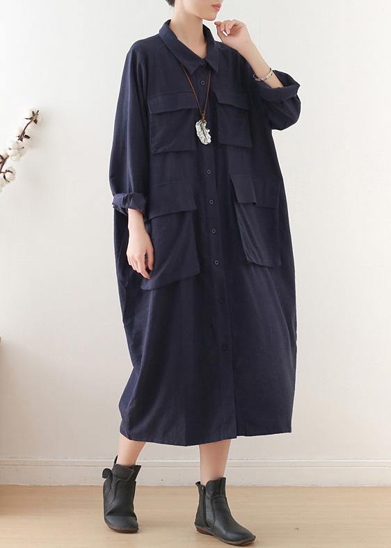 Italian lapel pockets Plus Size clothes For Women black Knee women coats fall - SooLinen