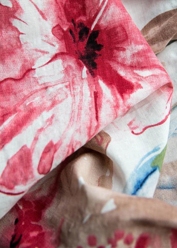 Italian o neck large hem linen cotton Long dress white print Dresses summer - SooLinen