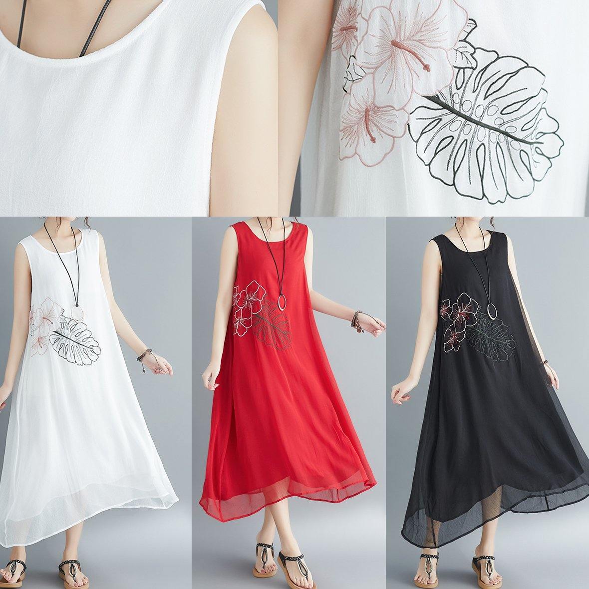Italian white cotton blended clothes Omychic Runway Sleeveless embroidery long Summer Dresses - SooLinen