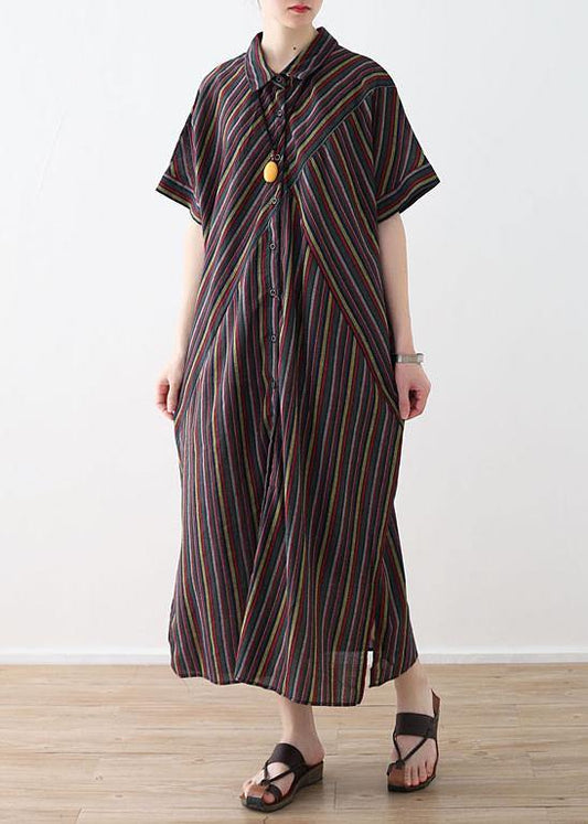 Italian yellow green linen dresses lapel collar Art summer shirt Dress - SooLinen