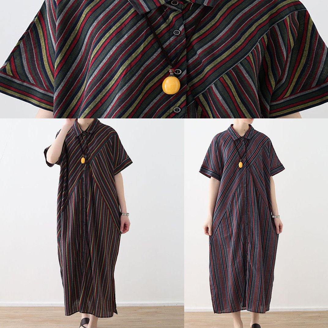 Italian yellow green linen dresses lapel collar Art summer shirt Dress - SooLinen