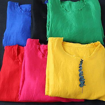 Italian yellow linen quilting clothes o neck Petal Sleeve daily Dresses - SooLinen