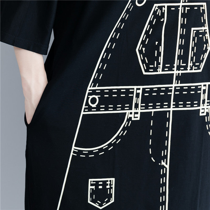 Italienische schwarze Garderoben O-Ausschnitt Low High Design Maxi Frühlingskleid