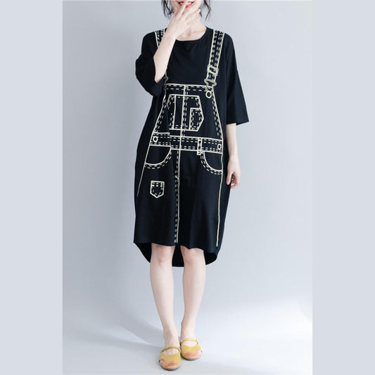 Italienische schwarze Garderoben O-Ausschnitt Low High Design Maxi Frühlingskleid