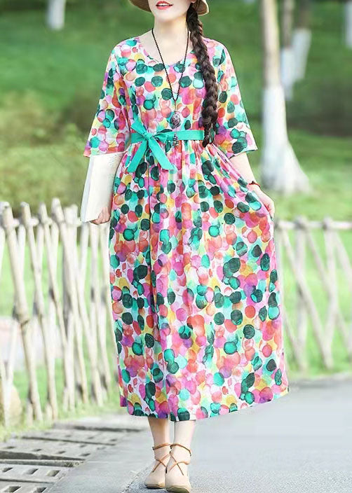 Italienische O-Ausschnitt Cinched Baumwolle Kleider Inspiration Gelb gepunktete Kleider Sommer