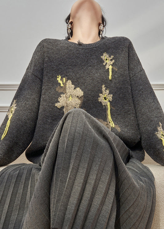 Jacquard Grey Hole Cozy Knit Sweater Tops Winter