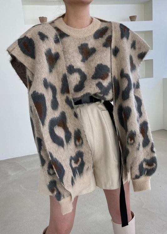 Jacquard-Khaki-Rundhals-Schal und -Pullover-Strickset, zweiteilig, Winter