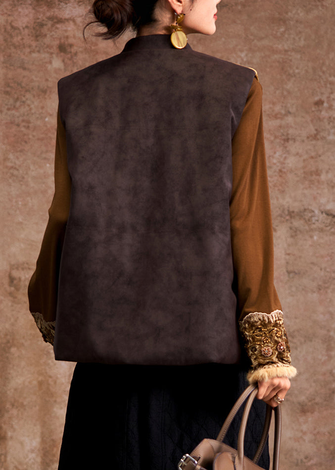 Ärmellose, gelbe Jacquard-Weste mit Stehkragen und Knöpfen