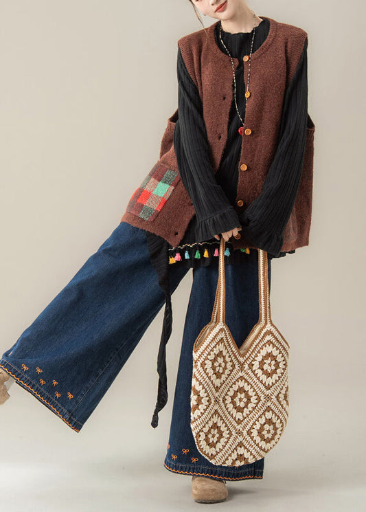 Dreiteiliges Set aus gestrickter Weste, T-Shirt und Hose im japanischen Stil für den Herbst