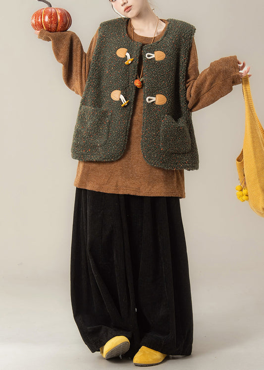 Dreiteiliges Set im japanischen Stil: Grüne Weste und Hose, Winter