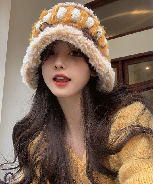 Japanese Style Khaki Thick Warm Fleece Knitted Bucket Hat