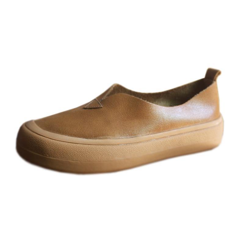Khaki Casual Genuine Leather Flats Flats - SooLinen