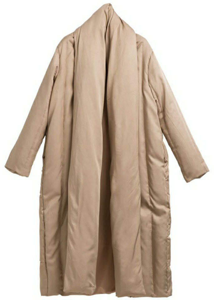 Khaki Patchwork Warme Entendaunen Pufferjacke V-Ausschnitt Übergroße