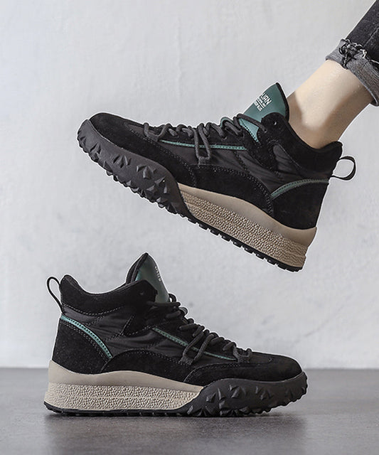 Zapatos planos con plataforma de ante color caqui 2025 con cordones y forro de lana afelpada