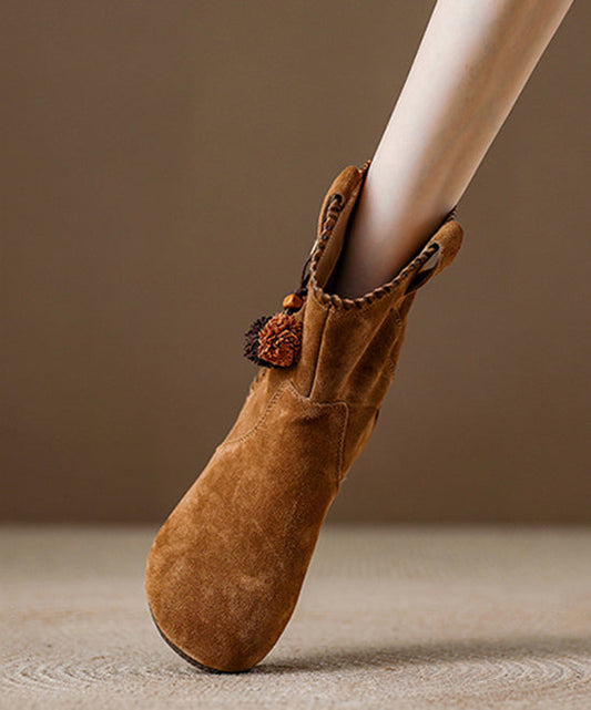 Botas de cuña estilo bohemio con empalme de ante color caqui