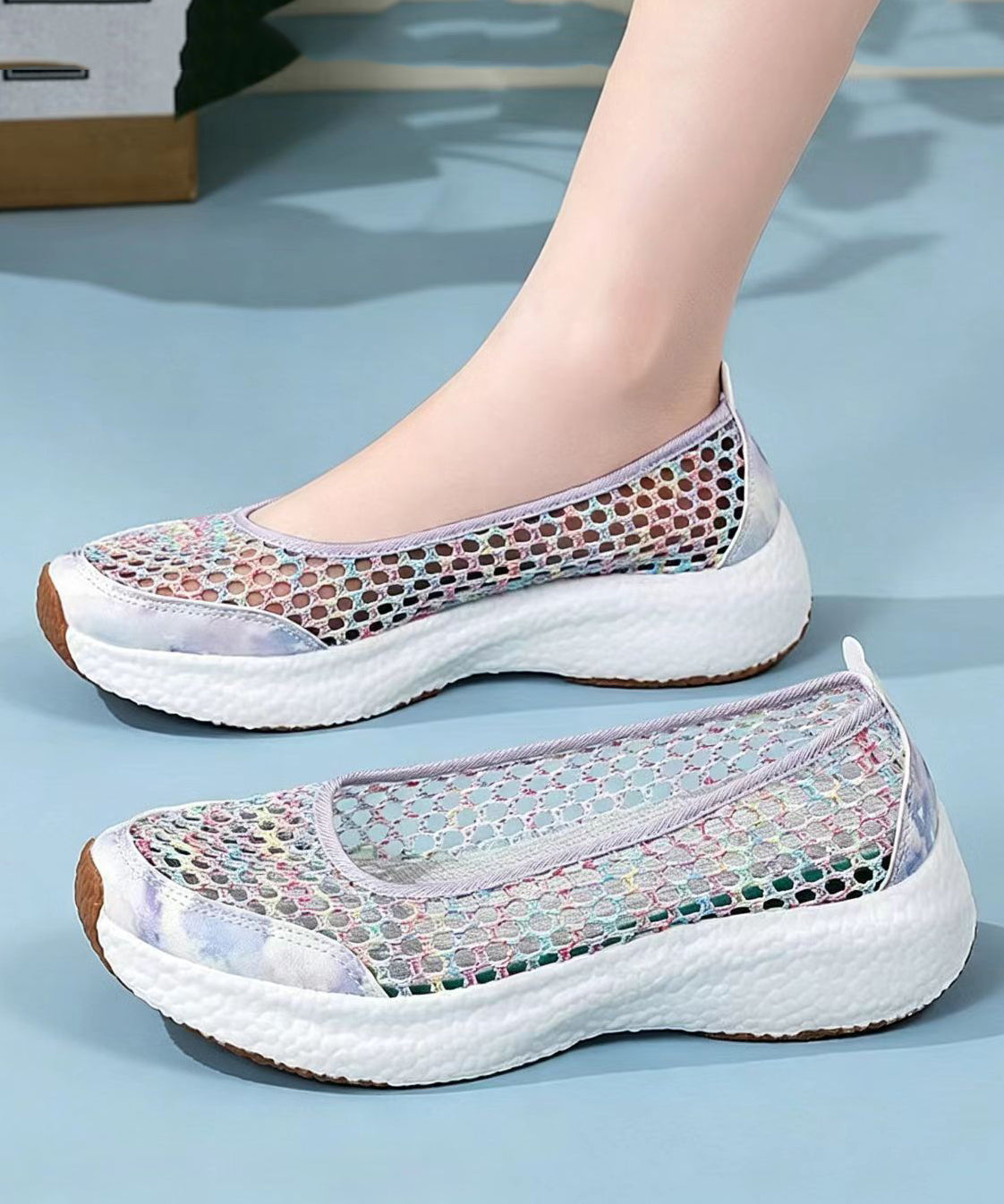 Knit Fabric Flat Shoes For Women Hollow Out Flat Shoes For Women