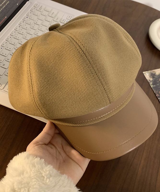 Gorro de pintor coreano de lana color café para otoño e invierno