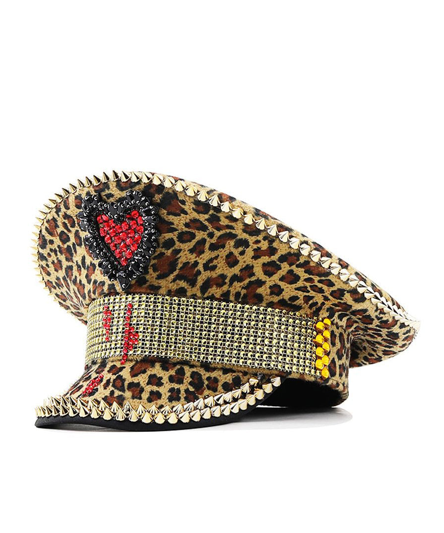 Korean Leopard Print Zircon Flat Brimmed Hat