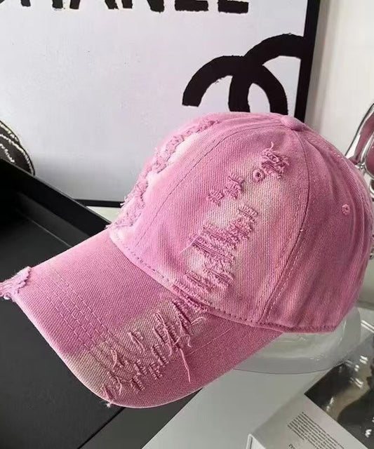 Korean Version Pink Gradient Versatile Ripped Baseball Cap Hat