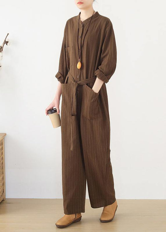 Korean brown style loose plus size women's casual all-match overalls - SooLinen