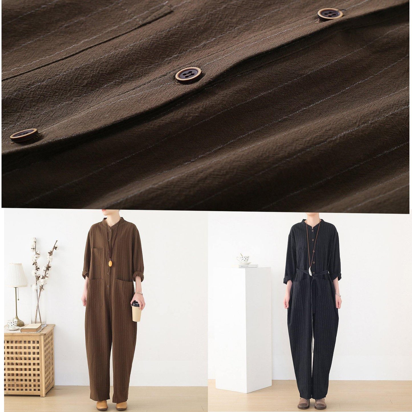 Korean brown style loose plus size women's casual all-match overalls - SooLinen