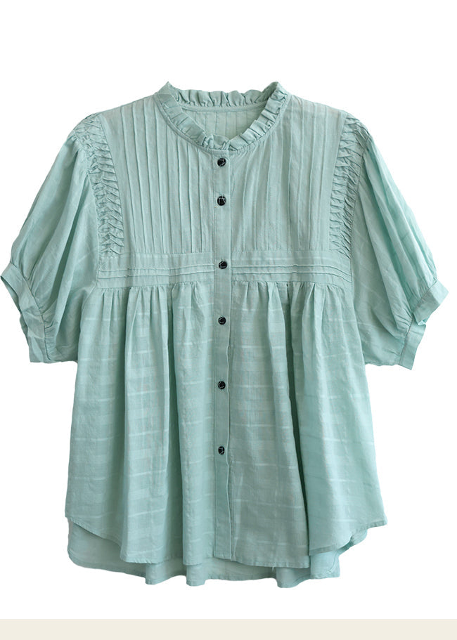 Lake Blue Cotton Shirts Ruffled Wrinkled Summer