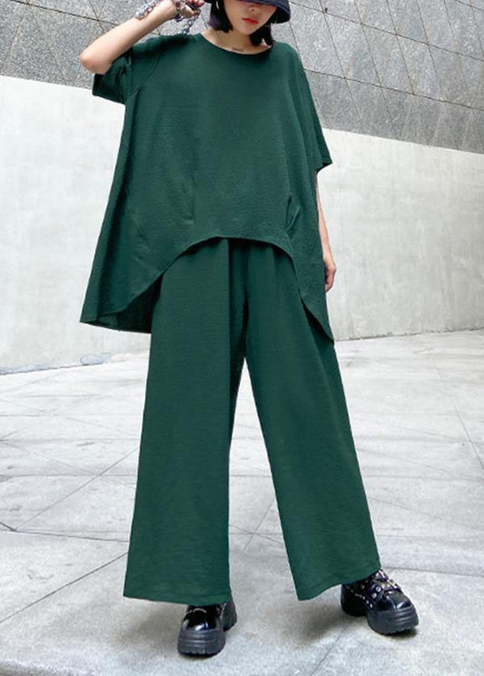 Large size casual fashion light and mature temperament T-shirt, wide-leg pants two-piece suit, young age suit women - SooLinen