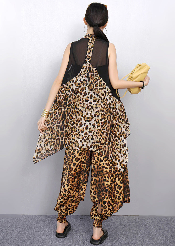 Leopard Print Patchwork Two Pieces Set Asymmetrical Summer