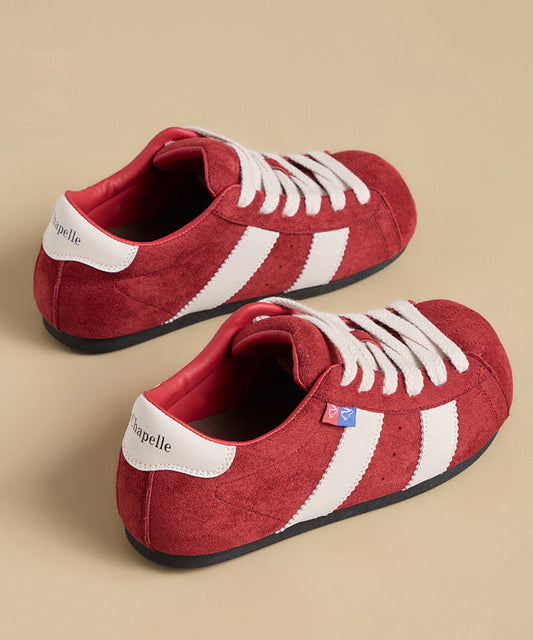 Leopard Suede Flat Shoes Women Splicing Lace Up