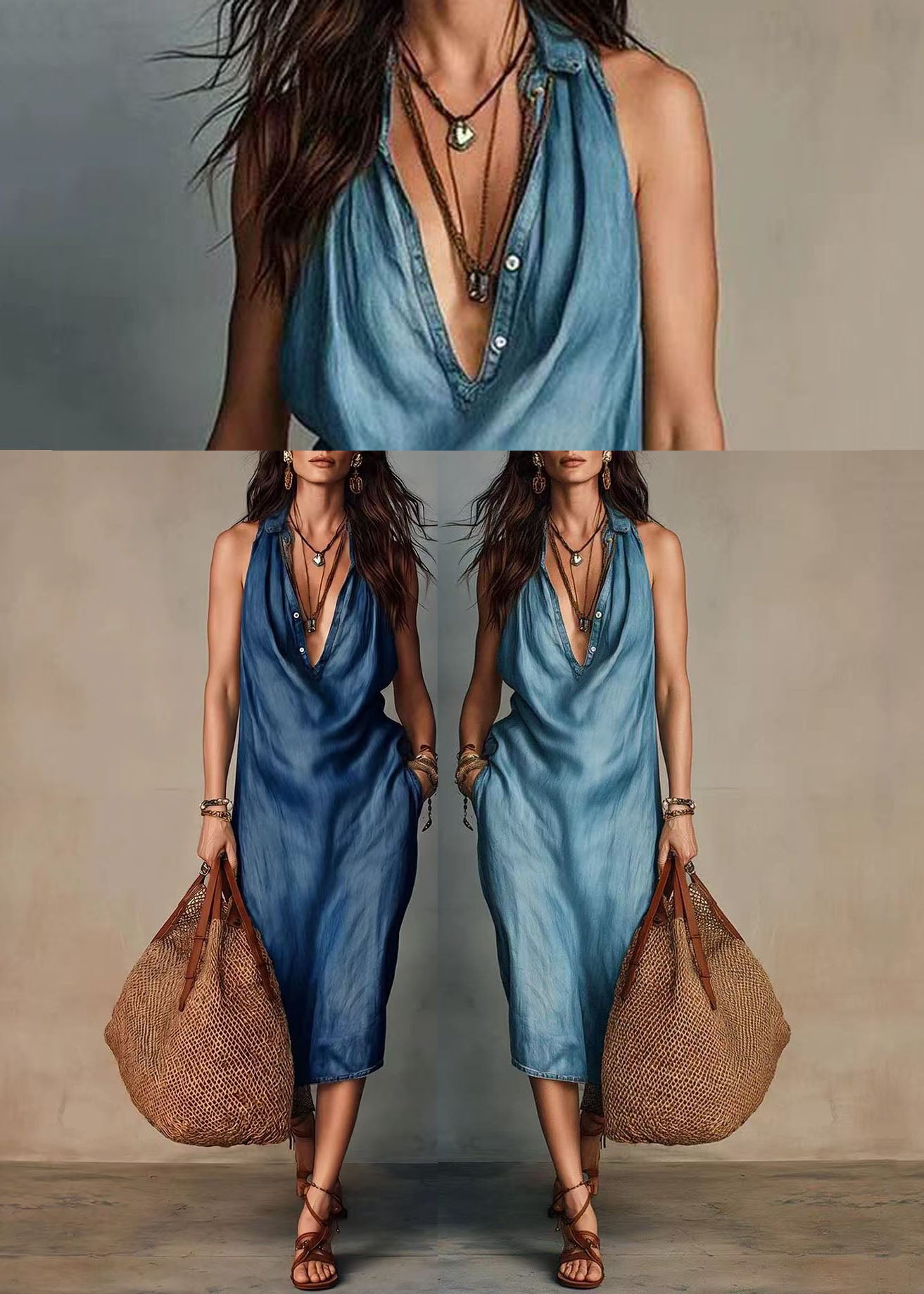 Light Blue Vacation Dresses V Neck Summer