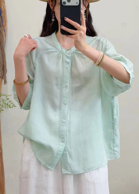 Light Green Linen Top Oversized Wrinkled Half Sleeve