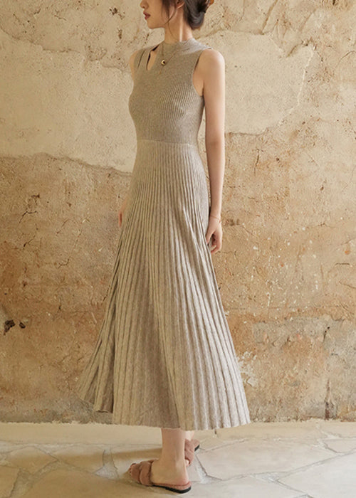 Hellgraue High Waist Knit Lange Kleider Wrinkled Sommer