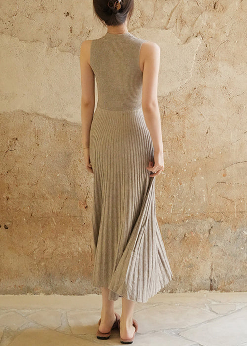 Hellgraue High Waist Knit Lange Kleider Wrinkled Sommer