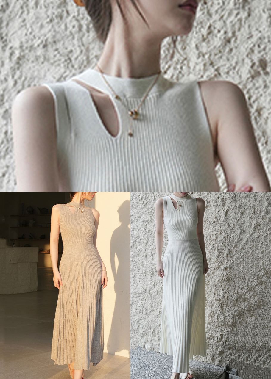 Hellgraue High Waist Knit Lange Kleider Wrinkled Sommer