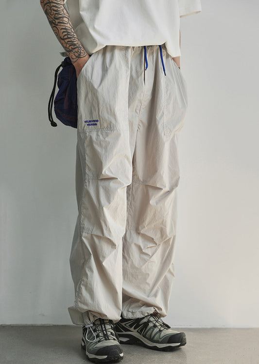 Light Grey Pockets Cotton Summer Mens Pants Elastic Waist