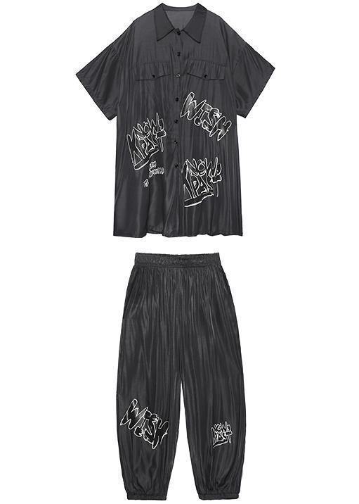 Lightweight and cool summer blue suit women fashion short sleeve + pants two-pieces - SooLinen