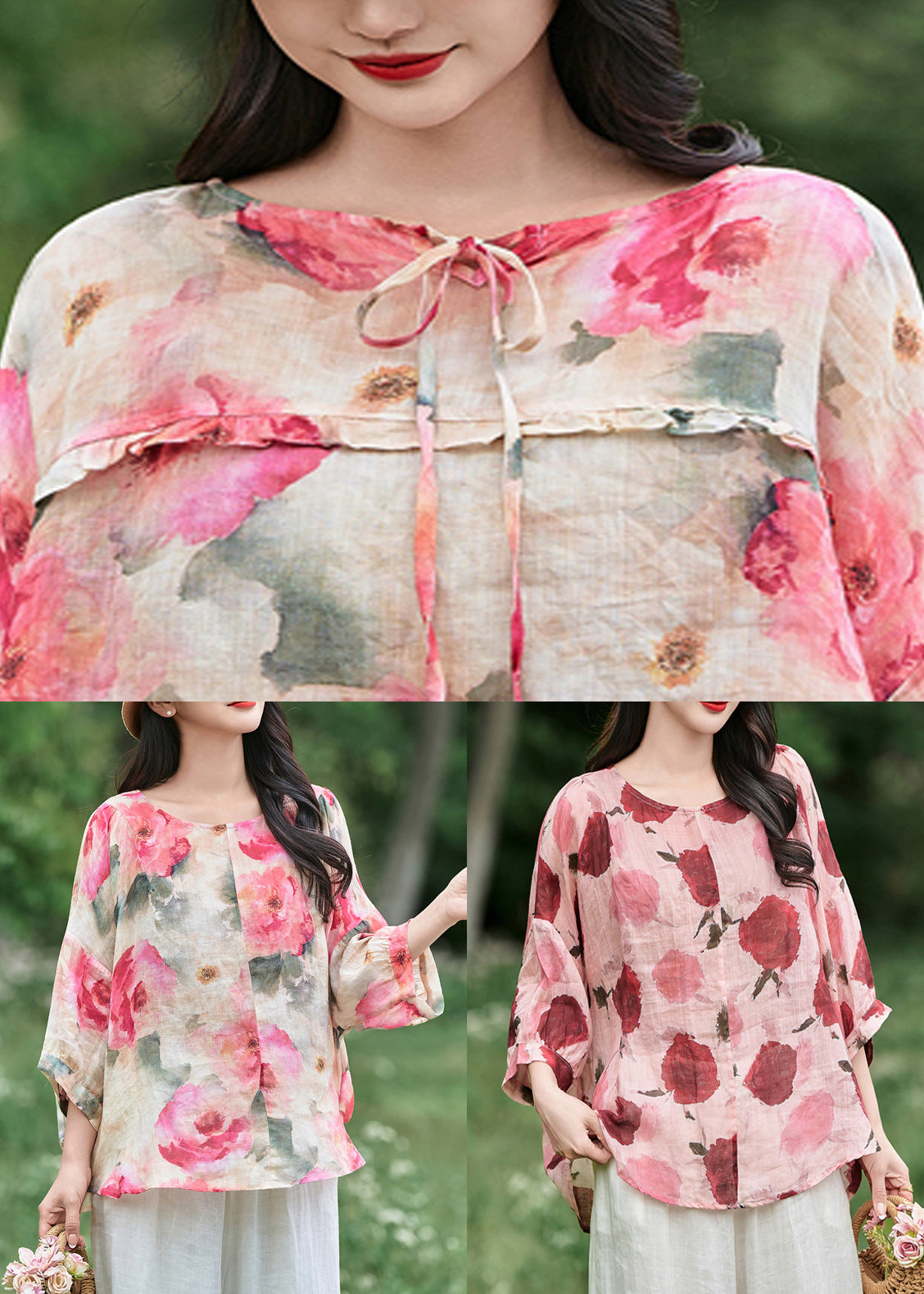 Loose Apricot Ruffled Wear On Both Sides Linen Shirt Fall